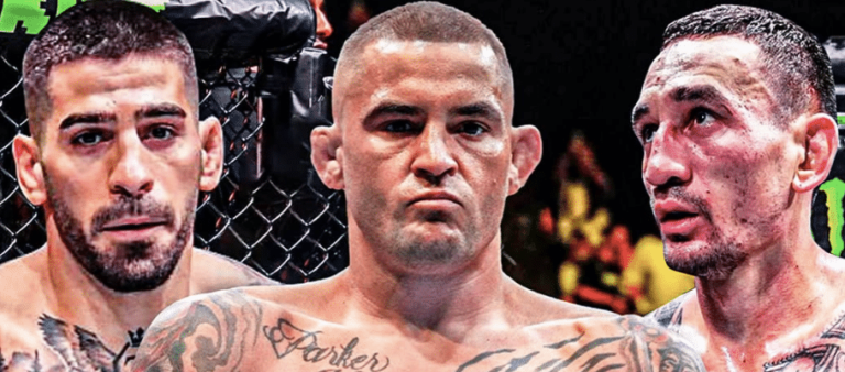 Dustin Poirier regarde Ilia Topuria ou Max Holloway