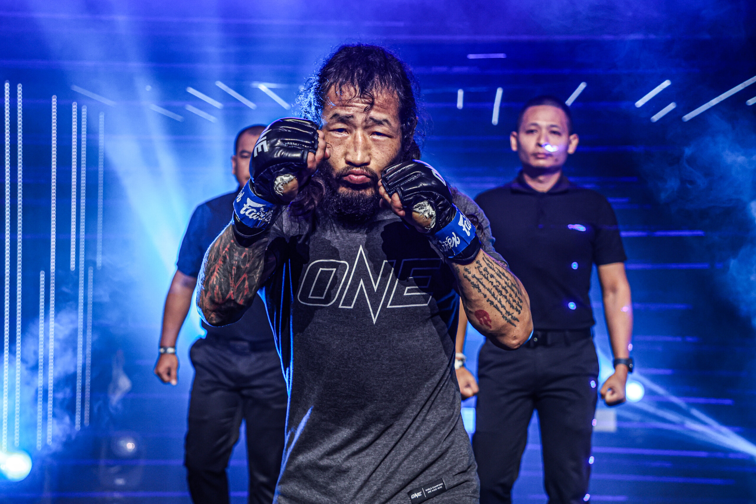 Enkh-Orgil Baatarkhuu walks to the ring for his fight against Aaron Canarte at ONE Fight Night 27.