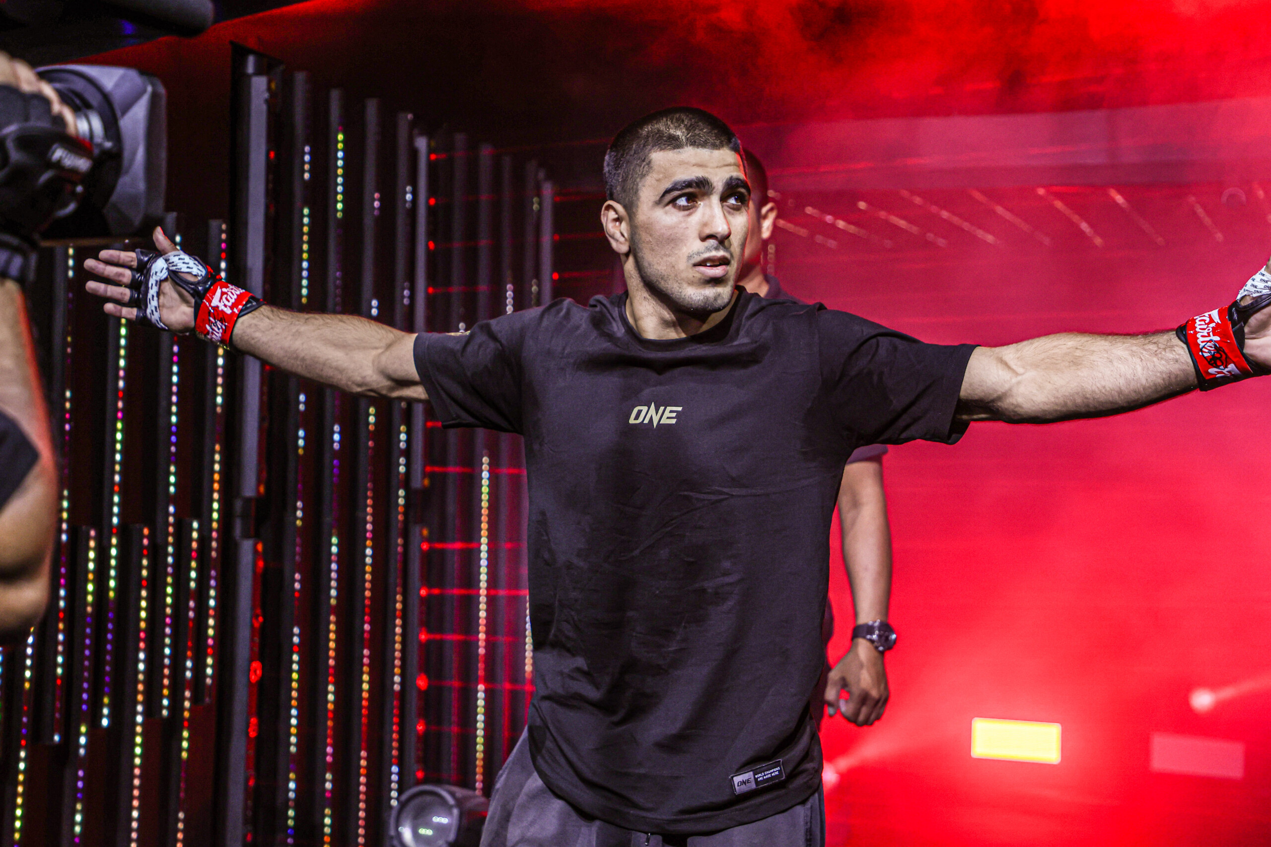Elbek Alyshov enters the ring against Carlo Bumina ang at ONE Fight Night 37
