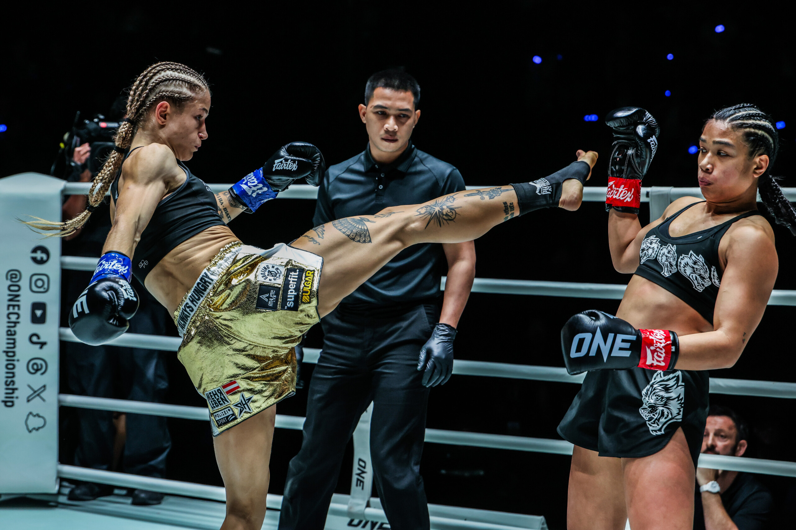 Stella Hemetsberger throws a kick at Jackie Buntan at ONE Fight Night 40